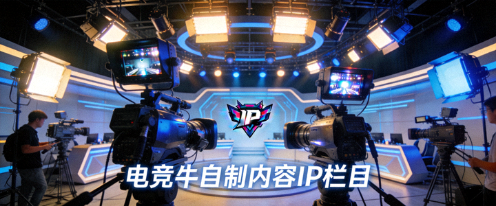 电竞牛自制内容IP栏目正在录制演播厅，灯光与摄影机紧密配合